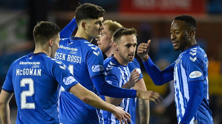 Nicke Kabamba celebrates after making it 2-1 against Ross County