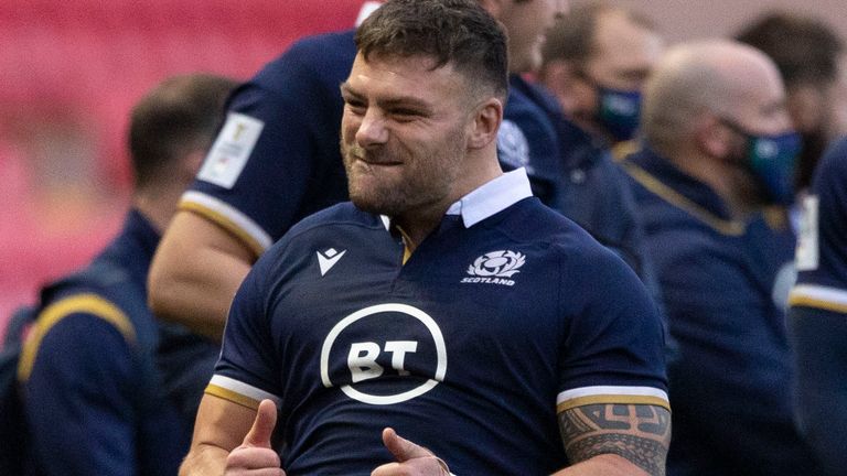 Rory Sutherland celebrates Scotland's Six Nations win over Wales