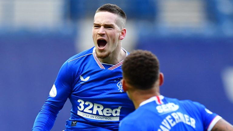 Ryan Kent celebrates after scoring for Rangers against Aberdeen