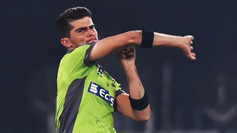 Lahore Qalandars' Shaheen Afridi delivers a ball during the Pakistan Super League (PSL) T20 cricket match between Islamabad United and Lahore Qalandars at the Gaddafi Cricket Stadium in Lahore on February 23, 2020. (Photo by Arif ALI / AFP) (Photo by ARIF ALI/AFP via Getty Images)