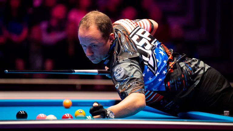 Shane Van Boening of Team USA in action as Team Europe take on Team USA during the Mosconi Cup at Alexandra Palace on December 5, 2018 in London, England. 