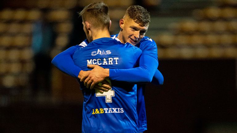 St Johnstone players celebrate at full time