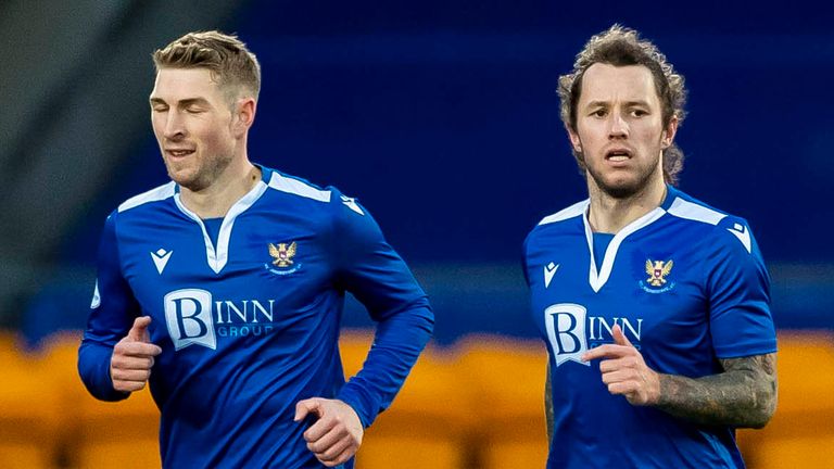 St Johnstone's Stevie May (right) celebrates his equaliser at McDiarmid Park