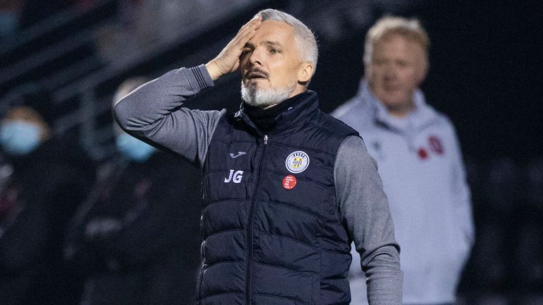 St Mirren manager Jim Goodwin looks dejected 