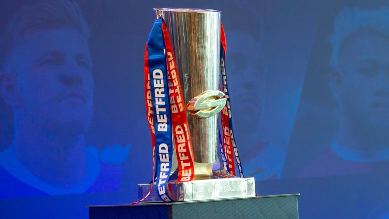 Picture by Allan McKenzie/SWpix.com - 24/01/2019 - Rugby League - Betfred Super League Launch 2019 - Old Trafford, Manchester, England - The Betfred Super League Trophy.