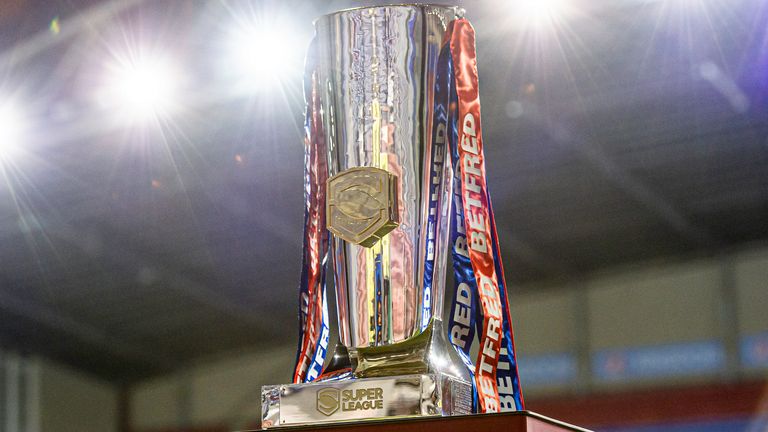 Picture by Allan McKenzie/SWpix.com - 19/11/2020 - Rugby League - Betfred Super League Semi Final - Wigan Warriors v Hull FC - DW Stadium, Wigan, England - The Betfred Super League trophy.