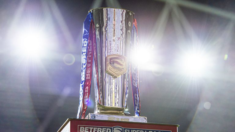Picture by Allan McKenzie/SWpix.com - 19/11/2020 - Rugby League - Betfred Super League Semi Final - Wigan Warriors v Hull FC - DW Stadium, Wigan, England - The Betfred Super League trophy.