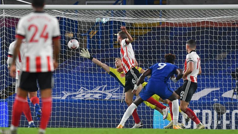 Tammy Abraham scores past Aaron Ramsdale in Chelsea's win over Sheffield United