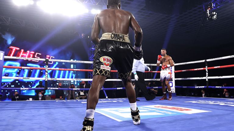 LAS VEGAS, NV - NOVEMBER 14:  at the MGM Grand Conference Center on November 14, 2020 in Las Vegas, Nevada. (Photo by Mikey Williams/Top Rank Inc via Getty Images)