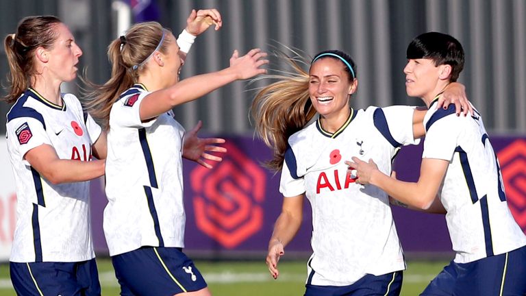 Tottenham's Ashleigh Neville (right) celebrates after equalising against Reading