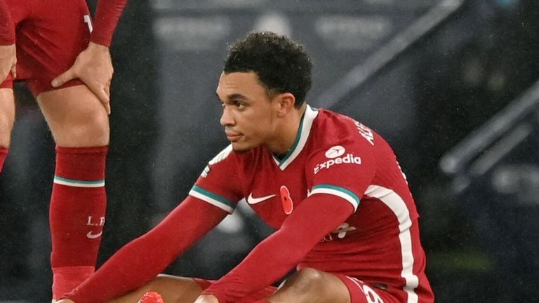 Trent Alexander-Arnold went down with a suspected calf injury in the 63rd minute of Sunday&#39;s draw against Manchester City