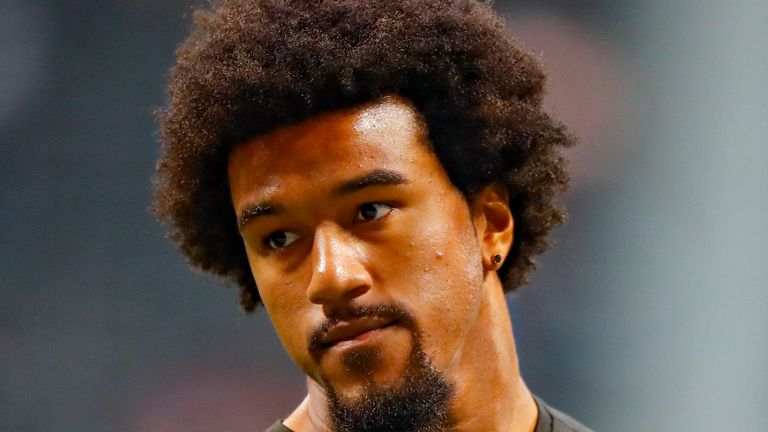 ATLANTA, GA - SEPTEMBER 15: Vic Beasley #44 of the Atlanta Falcons warms up prior to an NFL game against the Philadelphia Eagles at Mercedes-Benz Stadium on September 15, 2019 in Atlanta, Georgia. (Photo by Todd Kirkland/Getty Images) *** Local Caption *** Vic Beasley