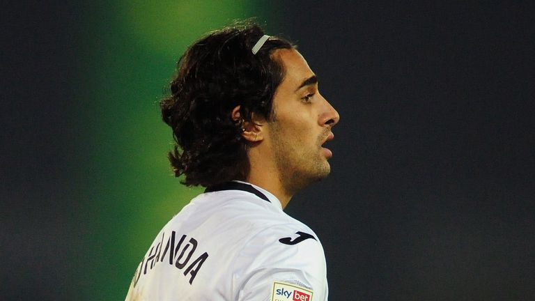 Yan Dhanda of Swansea City in action during the Sky Bet Championship match between Norwich City and Swansea City at Carrow Road on November 07, 2020 in Norwich, England. (Photo by Athena Pictures/Getty Images)