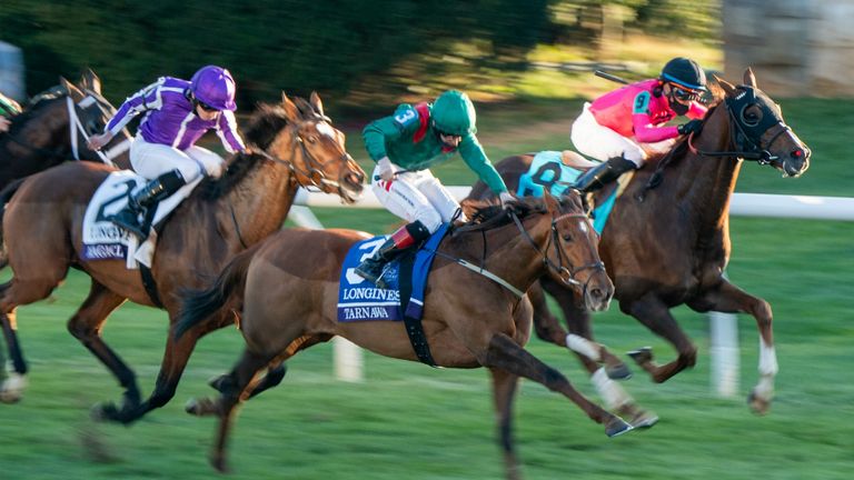November 7, 2020 : Tarnawa, ridden by Colin Keane, wins the Longines Turfon Breeders... Cup Championship Saturday at Keeneland Race Course in Lexington, Kentucky on November 7, 2020. Scott Serio/Breeders... Cup/Eclipse Sportswire/CSM