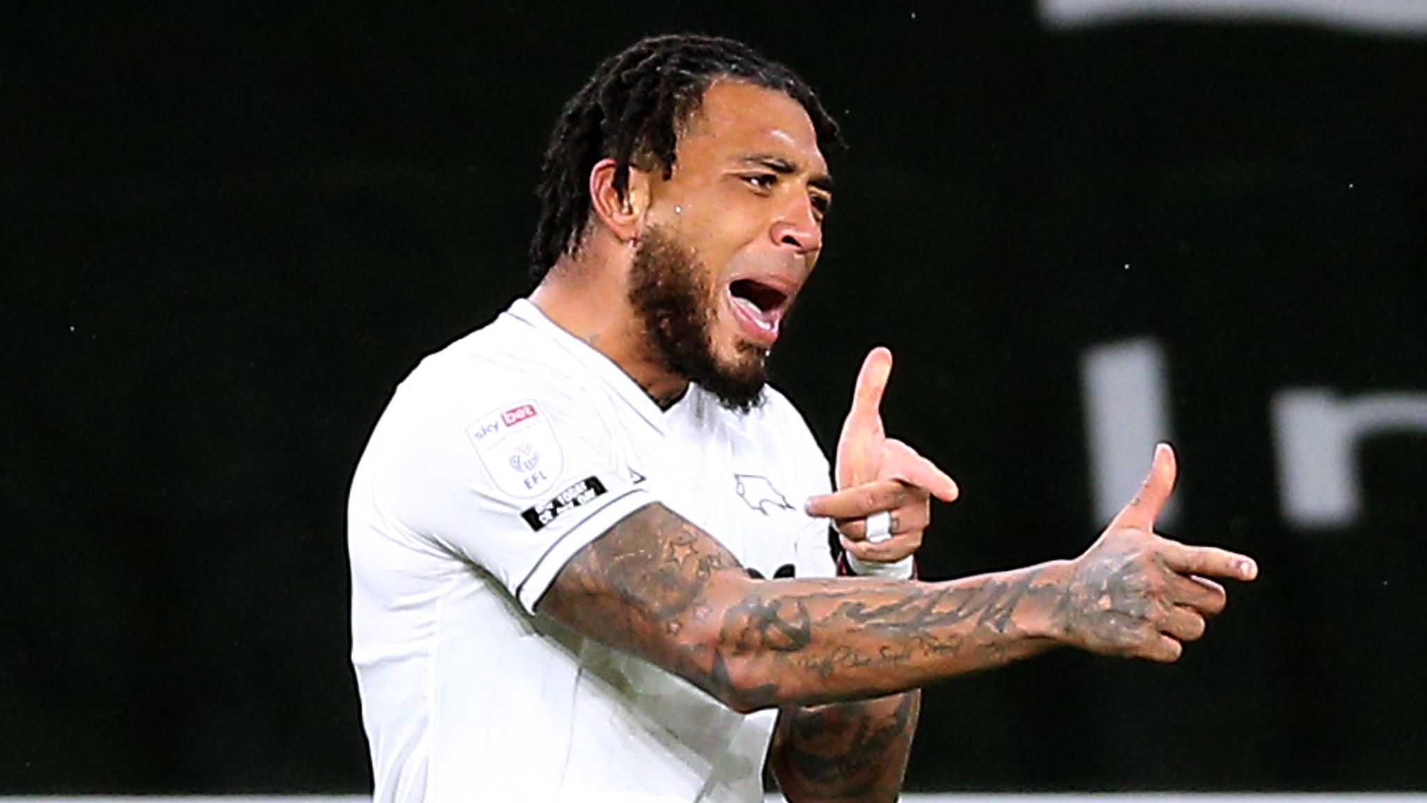 Derby County 20 Swansea Colin KazimRichards and Kamil Jozwiak fire