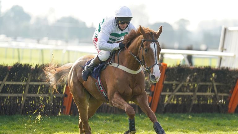 Jamie Moore riding Nassalam clear the last to win at Fontwell