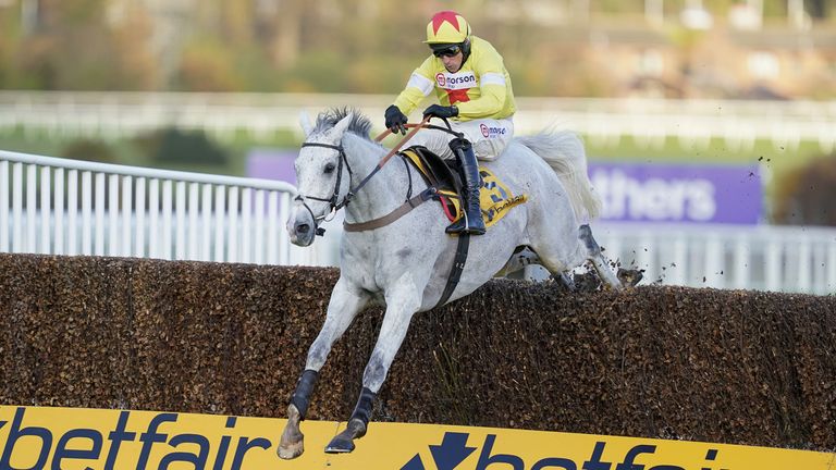 Harry Skelton riding Politologue clear the last to win The Betfair Tingle Creek Chase 