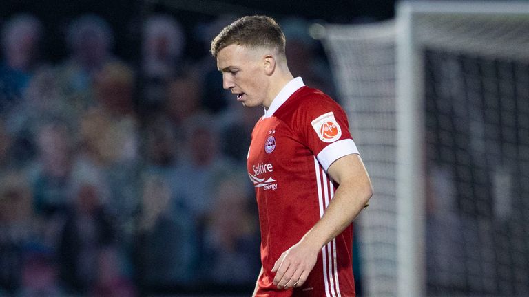 Aberdeen's Lewis Ferguson heads to the dressing room after receiving a red card