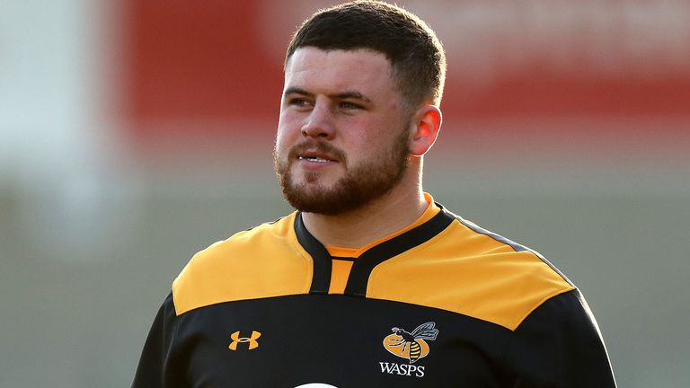 Alfie Barbeary of Wasps looks on in the warm up during the Gallagher Premiership Rugby match between Sale Sharks and Wasps at the AJ Bell Stadium on December 27, 2020 in Salford, England. (Photo by David Rogers/Getty Images)