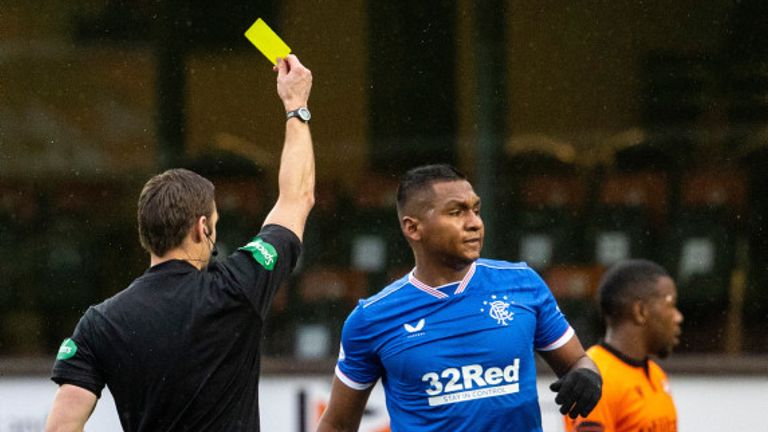 Alfredo Morelos is booked in the first half