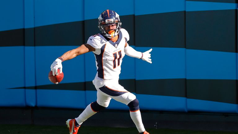 Diontae Spencer scored his first NFL touchdown for Denver with an 83-yard punt return against Carolina.