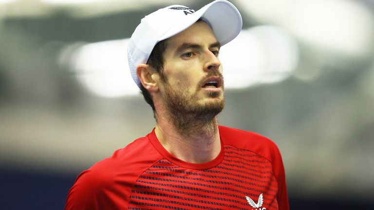 Andy Murray looks on during their round robin match against Cameron Norrie during Day Three of the Battle of the Brits Premier League of Tennis at the National Tennis Centre on December 22, 2020 in London, England. 