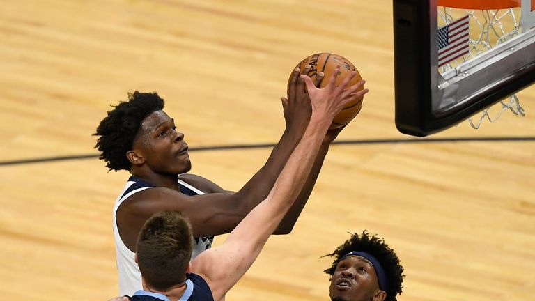 Anthony Edwards of the Minnesota Timberwolves shoots the ball against the Memphis Grizzlies