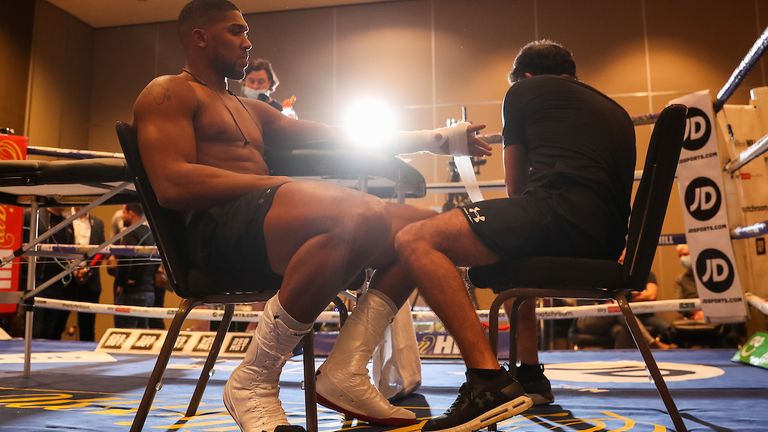 HANDOUT PICTURE COMPLIMENTS OF MATCHROOM BOXING.Joshua v Pulev Media Day. IBF, WBA, WBO & IBO World Heavyweight Champion Anthony Joshua .9 December 2020.Picture By Mark Robinson