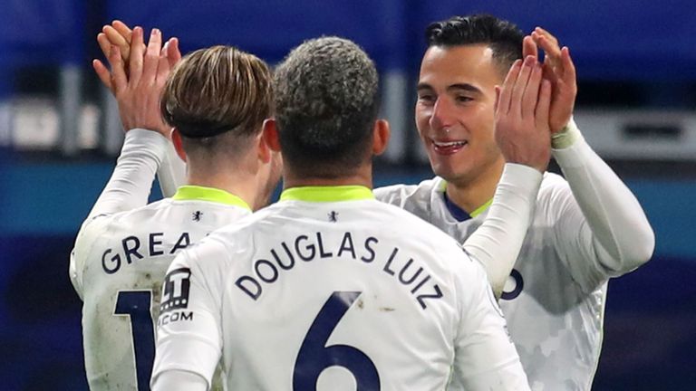 Anwar El Ghazi celebrates with his team-mates after equalising for Aston Villa against Chelsea