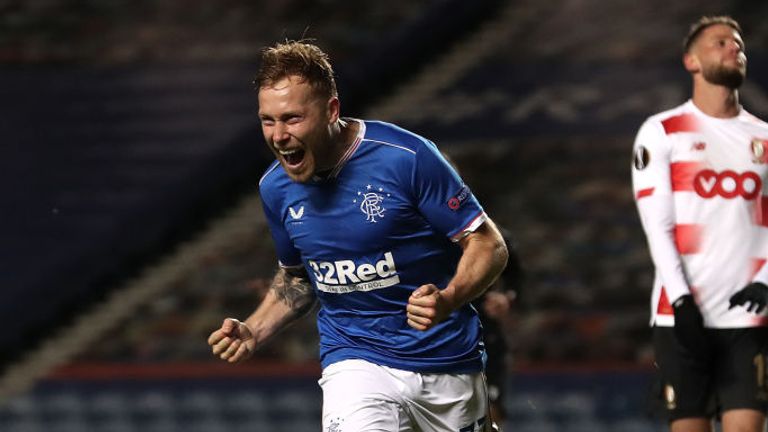 Scott Arfield celebrates giving Rangers the lead