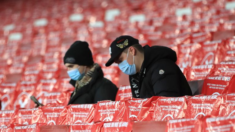 Fans wore masks on Thursday night as they attended Arsenal's Europa League match against Rapid Vienna