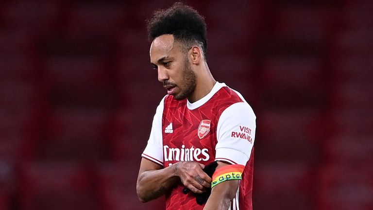 Pierre-Emerick Aubameyang shows his dejection at the Emirates Stadium