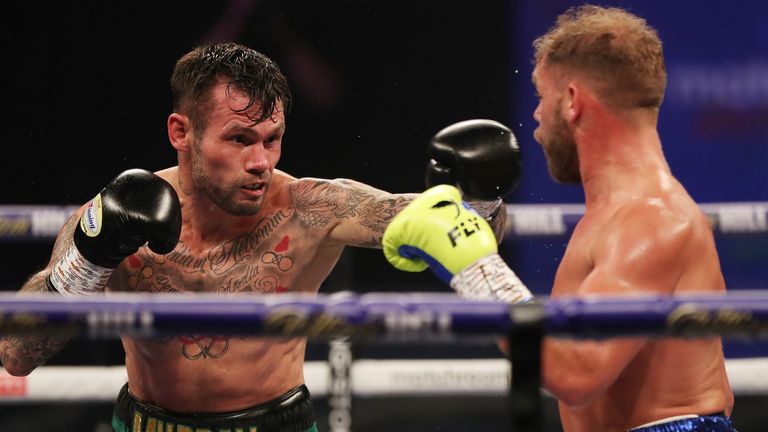 Martin Murray flicks a jab at Billy Joe Saunders - credit Matchroom Boxing