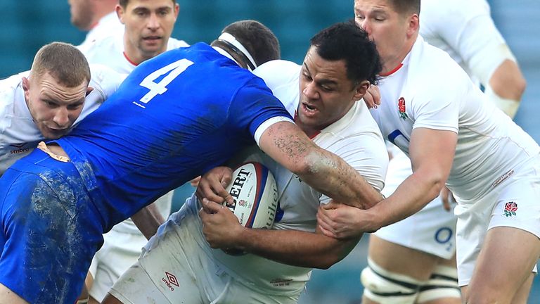 England v France - Autumn Nations Cup - Twickenham
England's Billy Vunipola is tackled by France's Baptiste Pesenti (left) during the Autumn Nations Cup match at Twickenham Stadium, London.