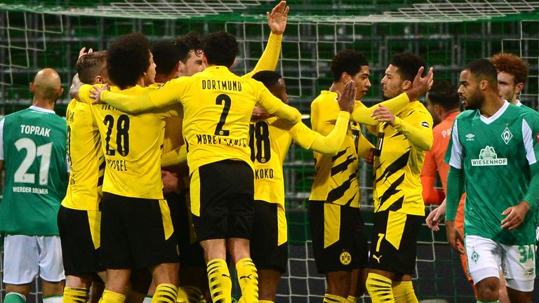 Borussia Dortmund celebrate their opening goal against Werder Bremen