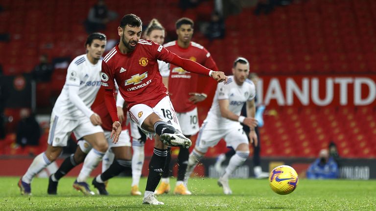 Bruno Fernandes scores his second goal of the game and Man Utd's sixth