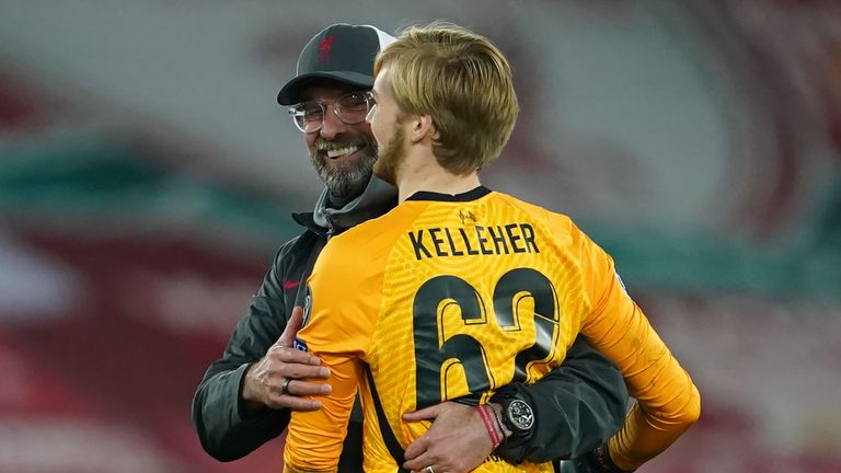 Jurgen Klopp congratulates Caoimhin Kelleher after Liverpool's 1-0 win over Ajax at Anfield