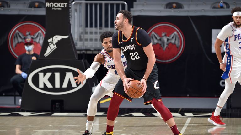  Larry Nance Jr. #22 of the Cleveland Cavaliers handles the ball against the Philadelphia 76ers on December 27, 2020 at Rocket Mortgage FieldHouse in Cleveland, Ohio.
