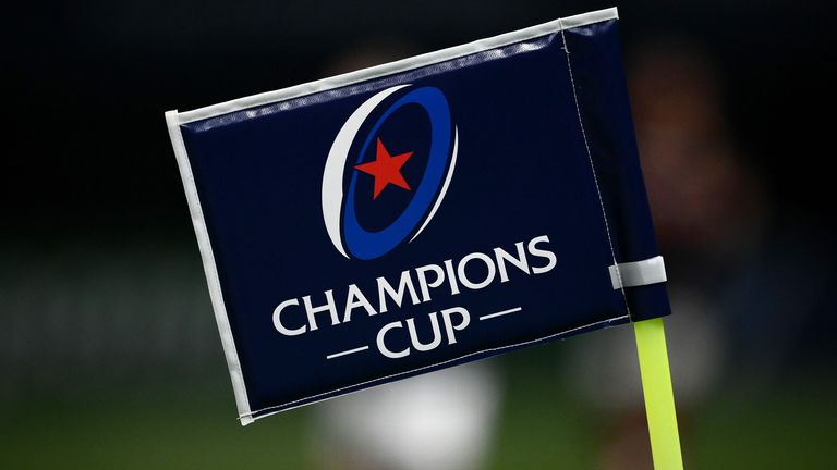 A picture taken shows a "champions cup flag" ahead of the European Rugby Champions Cup semi-final rugby union match between Racing 92 and Saracens on September 26, 2020 at the U Arena in Nanterre, near Paris. (Photo by FRANCK FIFE / AFP) (Photo by FRANCK FIFE/AFP via Getty Images)