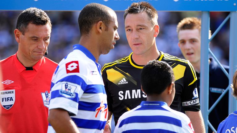 Anton Ferdinand refuses to shake hands with John Terry in a game between QPR and Chelsea in 2012