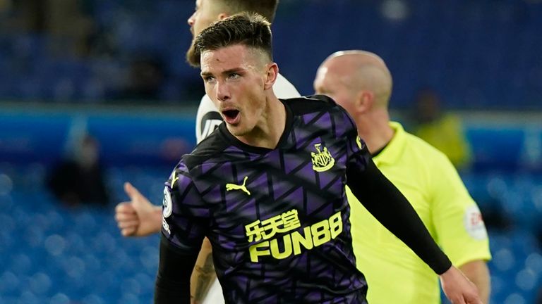 Ciaran Clark celebrates his equaliser for Newcastle at Leeds