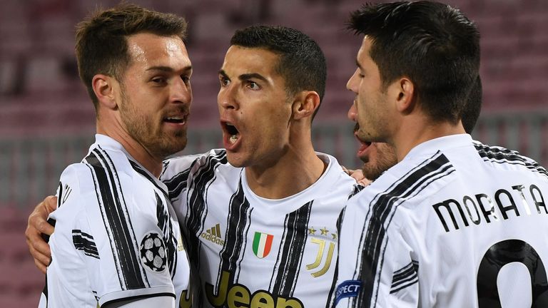 Cristiano Ronaldo celebrates his penalty opener for Juventus against Barcelona