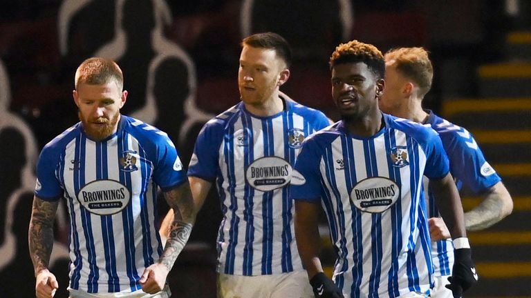 Danny Whitehall (second left) doubled Kilmarnock's lead with his first Premiership goal of the season