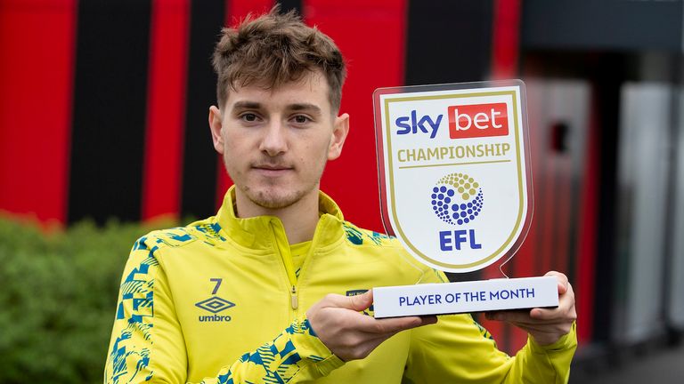 David Brooks of Bournemouth with EFL Player of the Month Award.