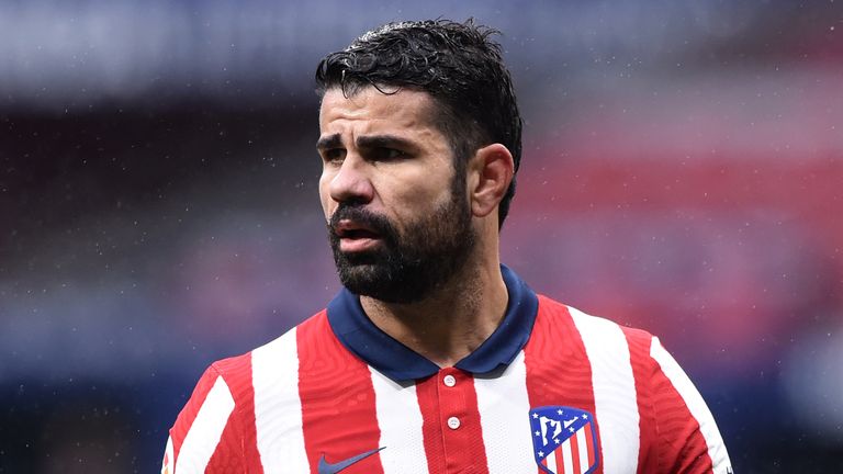 MADRID, SPAIN - DECEMBER 19: Diego Costa of Club Atletico de Madrid reacts during the La Liga Santander match between Atletico de Madrid and Elche CF at Estadio Wanda Metropolitano on December 19, 2020 in Madrid, Spain. Sporting stadiums around Spain remain under strict restrictions due to the Coronavirus Pandemic as Government social distancing laws prohibit fans inside venues resulting in games being played behind closed doors. (Photo by Denis Doyle/Getty Images)