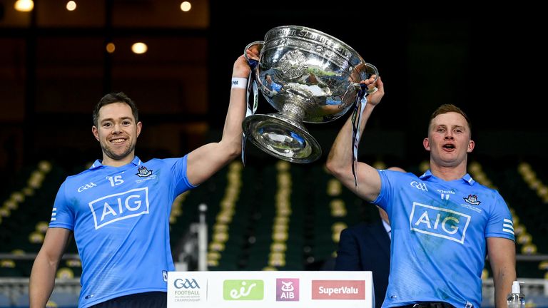 Dean Rock and Ciarán Kilkenny lift the Sam Maguire Cup