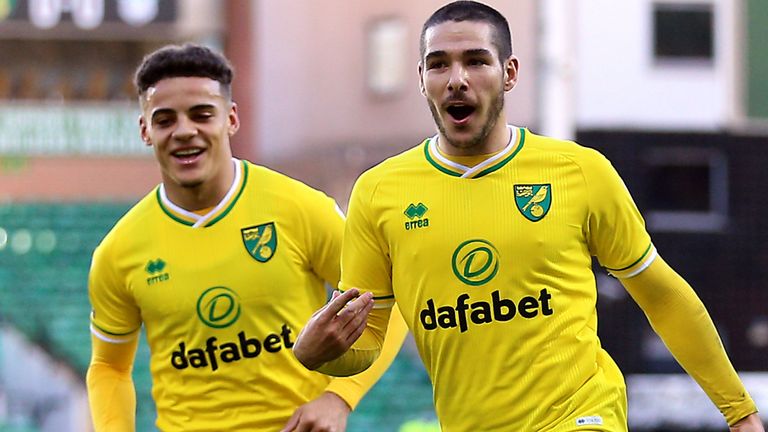 Norwich City's Emi Buendia celebrates scoring his side's first goal