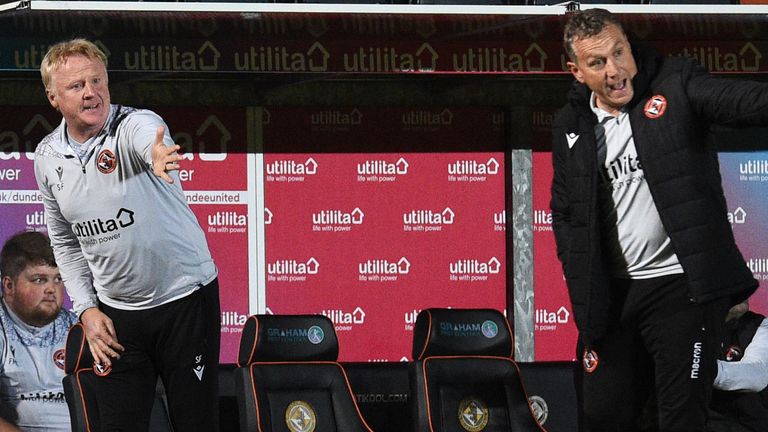 Dundee United manager Micky Mellon (right) and assistant manager Stephen Frail (left)