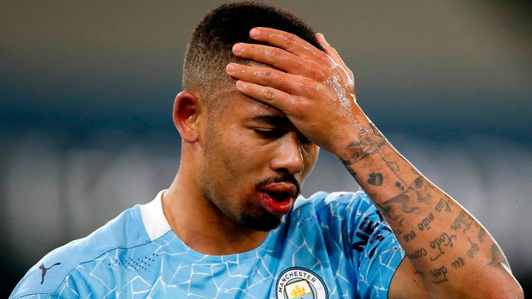 Gabriel Jesus shows his frustration after a missed chance