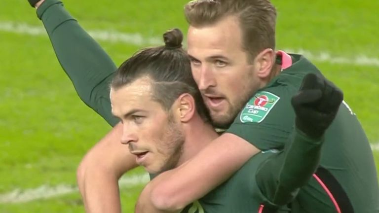 Gareth Bale celebrates his goal with Harry Kane against Stoke in Carabao Cup quarter-final